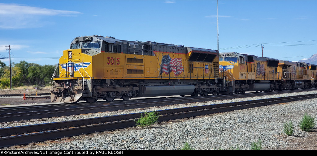 UP 3015 close in photo as She Parks He Train in The UP Ogden Yard. 